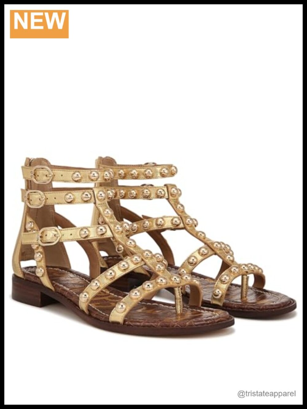 Studded Gladiator Leather Sandals Zip Ankle Strap